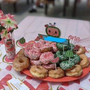 a plate of doughnuts