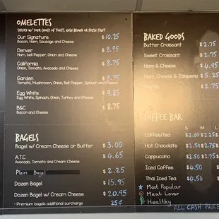 Updated menu prices March 2022