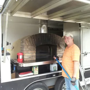 Mobile Wood Burning Pizza Oven, next to the Gelato Freezer, manned by Scott.