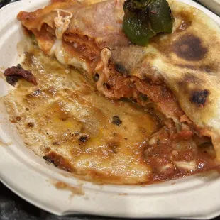 Jalapeño mushroom ham deep dish personal pizza. Take out.