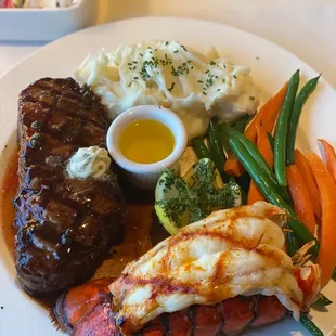 New York Steak and boiled Maine lobster