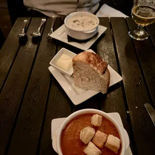 Spicy Crab Bisque Soup and Boston Clam Chowder
