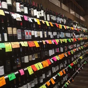 a wall of wine bottles
