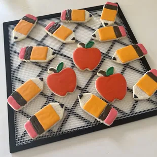 a tray of school supplies