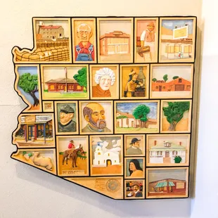 Beautifully carved LARGE wooden display of state's highlights