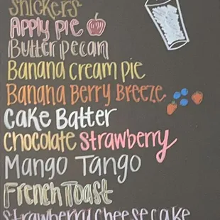 Shake and Smoothie menu.