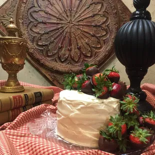 Chocolate Velvet with chocolate covered strawberries