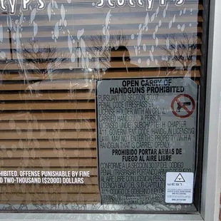 a sign in the window