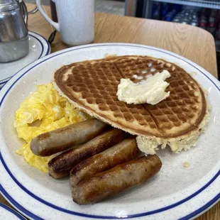 Waffle is thin and crispy. Really good!