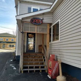 The rear entrance, plenty of parking out back.