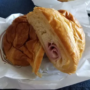 Inside of ham and cheese croissant