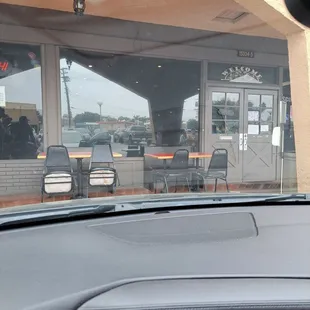 a view from inside the car