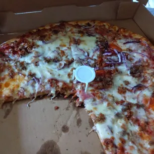 This is what&apos;s left of my large meat pizza.