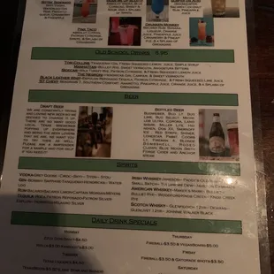 New drink menu as of Dec. 2020