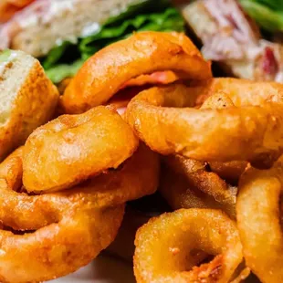 Beer Battered Onion Rings with house made ranch!