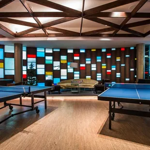 The ping pong tables that are pushed "slightly" to the side when there is live music. So, yep..enjoy your live band while dodging the balls