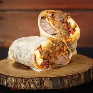 a burrito cut in half