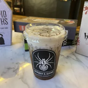 Gordy's Revenge: Nutella cold brew, banana cream, &amp; a dark chocolate swirl