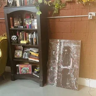 Corner of coffee shop to grab a scary story to read