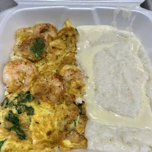 Shrimp Omelette with Cheese Grits !!!! Yum...