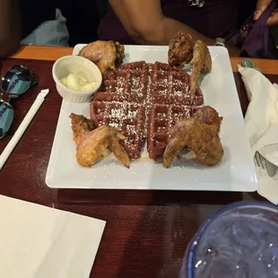 Chicken and Red Velvet Waffles