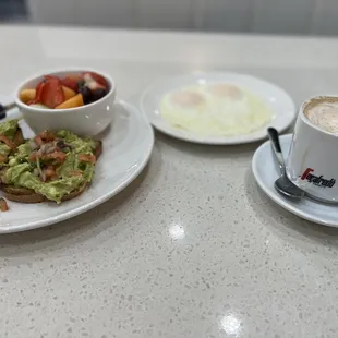 Gluten free avocado toast and a vanilla cappuccino