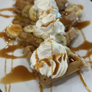Salted caramel and banana waffles