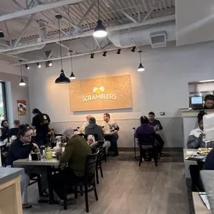 Decorations and happy patrons.