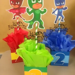 PJ Mask Birthday Party Centerpieces @Scrapbooksrus