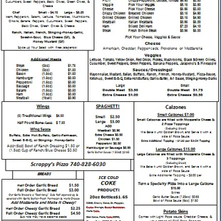 a sample of the menu