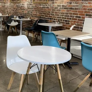 tables and chairs in a restaurant