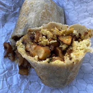 Steak &amp; cheese breakfast burrito p