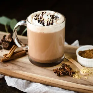 a cup of coffee and cinnamon