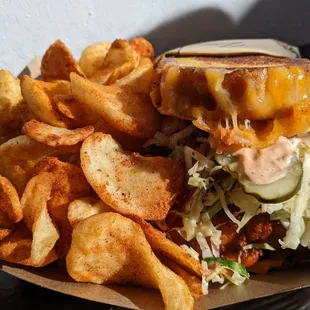 Grilled Cheese Nashville HOT + Seasoned Fries