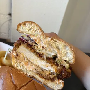 Inside of Nashville Hot Chicken Sandwich