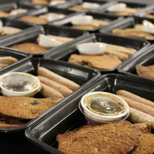 blueberry banana pancakes with Vermont maple syrup and turkey sausage