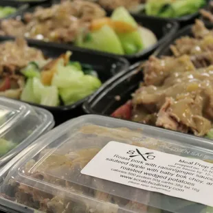 Roast pork with ginger/raisin sauce and baby bok choy