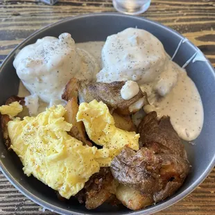 Biscuits and gravy. There was an actual sausage patty with the biscuits and not some crumbled stuff. Took half of it home.