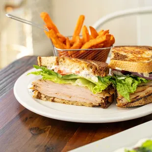 Turkey Sandwich with sweet potato fries