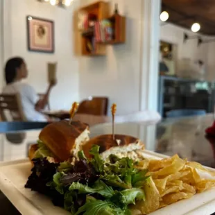 Panini with chips and salad