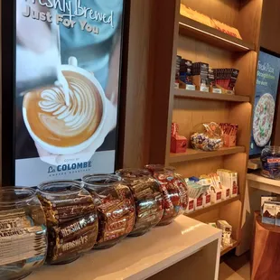 a variety of coffee products on display