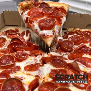 Our pepperoni extreme pizza. Made with edge to edge cup and curl pepperonis