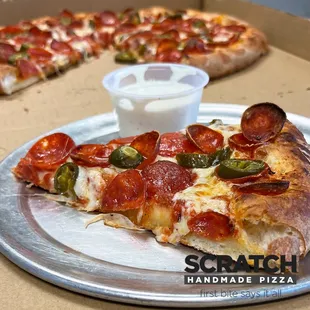 pepperoni extreme pizza with jalapenos and homemade ranch