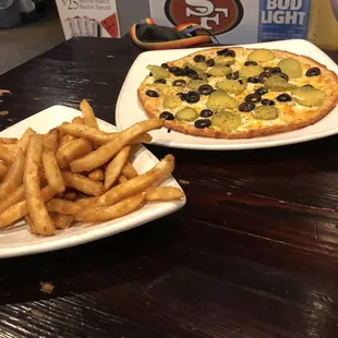 Side of fries and custom flatbread suggested by our server!