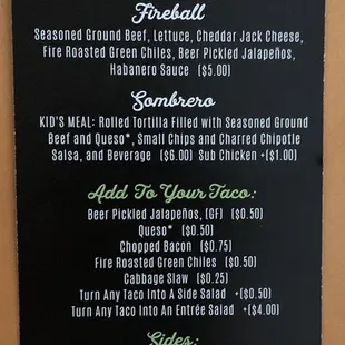 the back of the menu