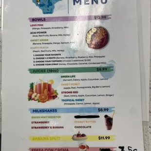 Menus in English and Spanish
