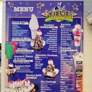 2020-07-13. Screamers Ice Cream, Sterling Heights, MI. Giant menu board.