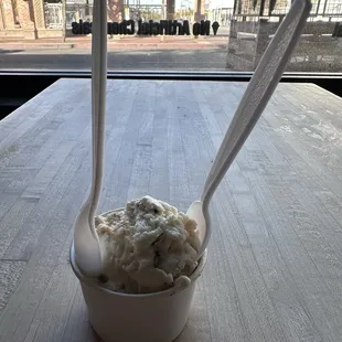 Small scoop of peanut butter pretzel ice cream