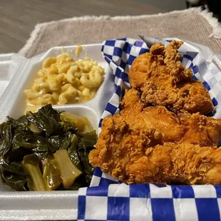 fried chicken, macaroni and cheese