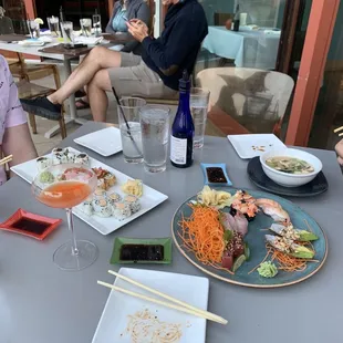 Sushi rolls, chefs pick for sashimi and nigiri.